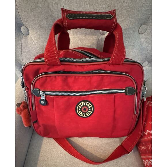 Kipling Duffle Bag Large Red Nylon Luggage Travel Gym Bag/Monkey Key Chain - Picture 1 of 15